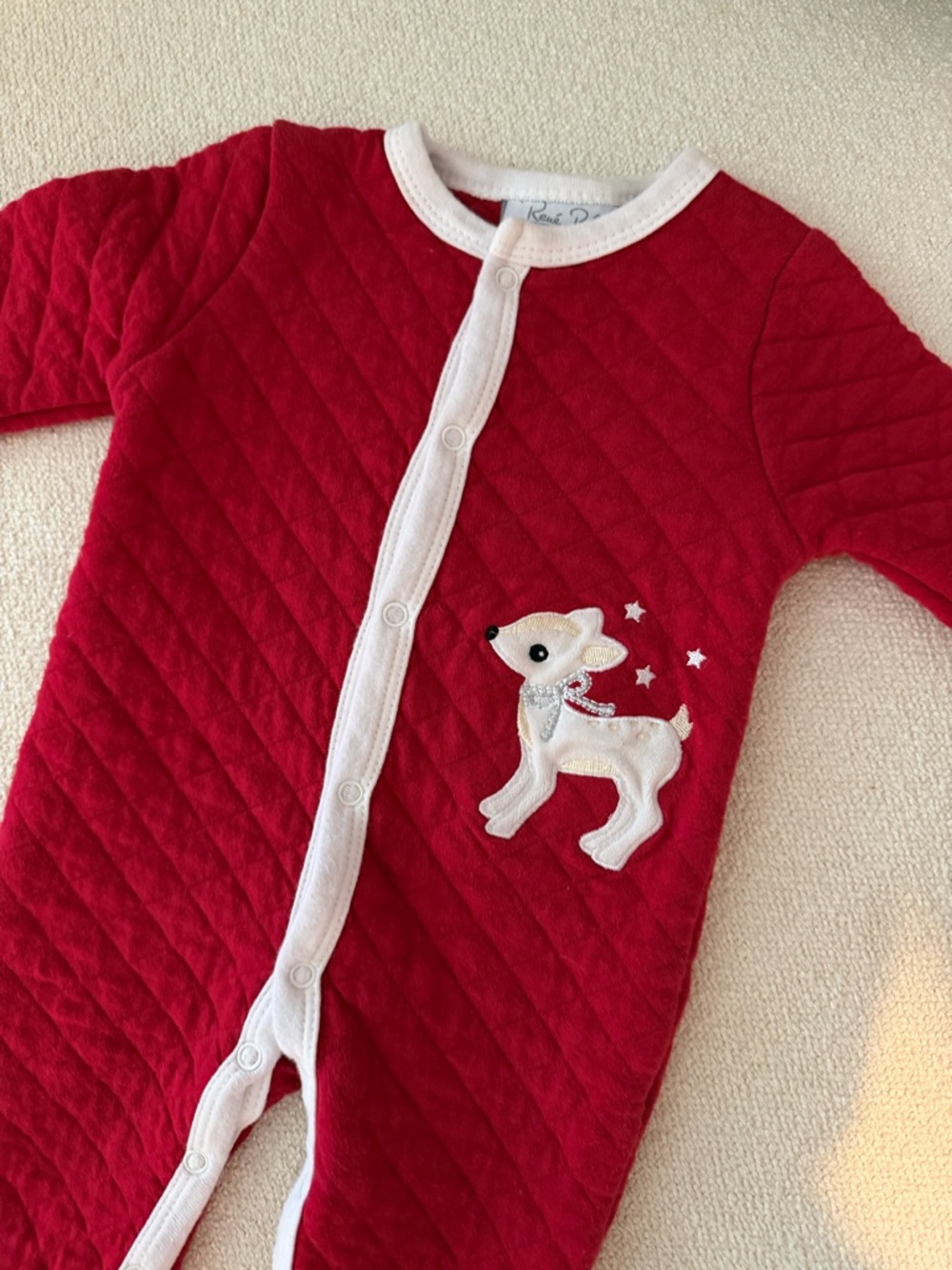 Rene Rofe Baby Red Quilted One-Piece with White Trim